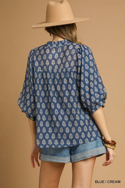 UMGEE Blue & Cream Floral Top