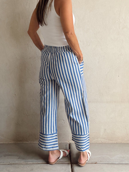 Woven Wide Leg Stripe Pant Blue