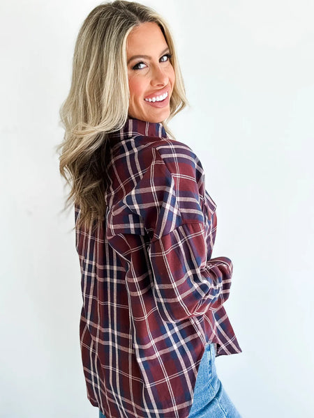 Flannel Plaid Button Down Wine