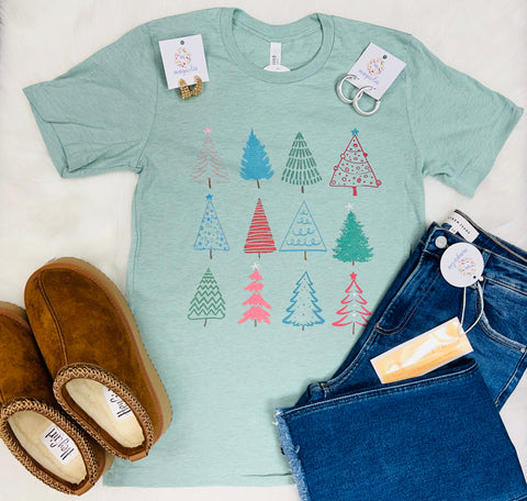 Dusty Blue Multi Christmas Tree Tee