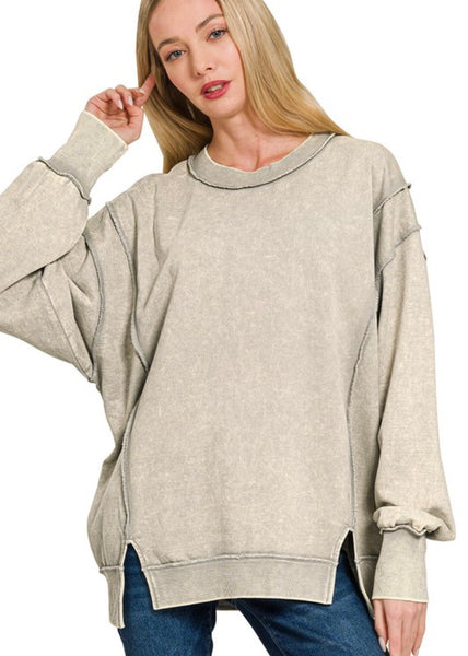 Acid Wash Exposed Seam Sweatshirt Grey