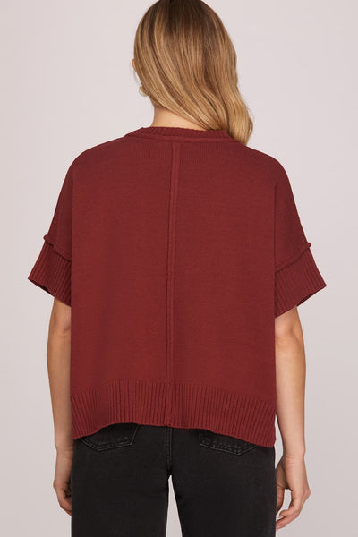 Wine Classic Crew Neck Sweater Top