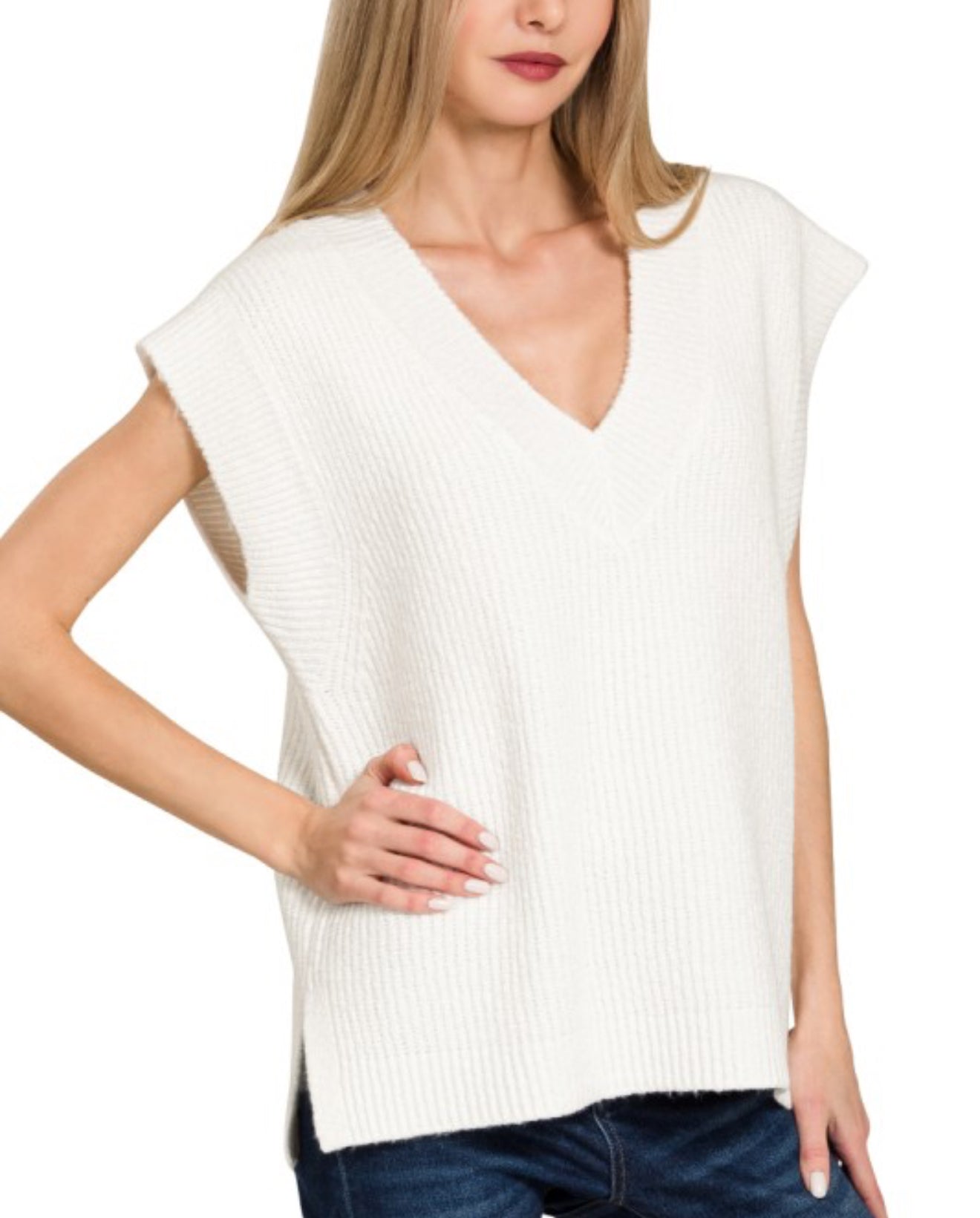 V Neck Boxy Sweater Vest Ivory
