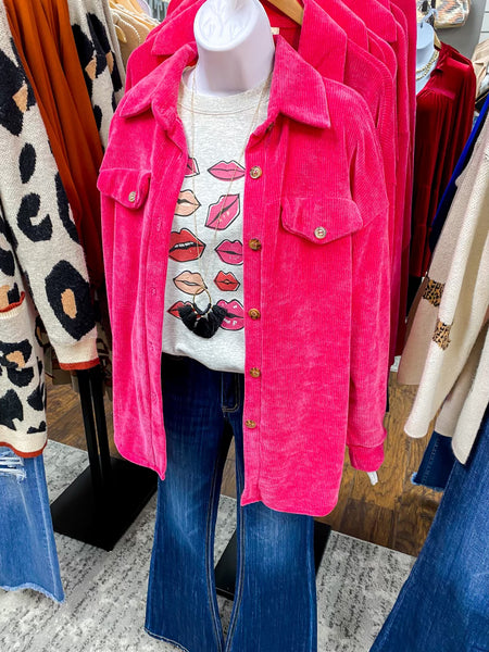 Hot Pink Chenille Button Down Shacket
