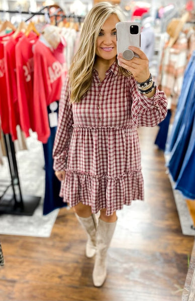 UMGEE Merlot Plaid Ruffle Dress