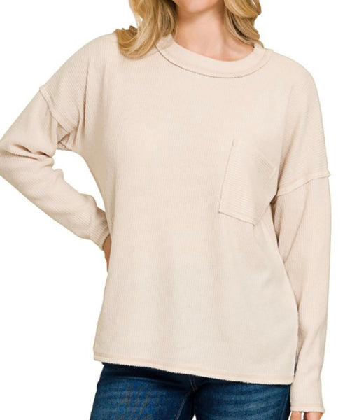 Ribbed Pocket Sweater Beige