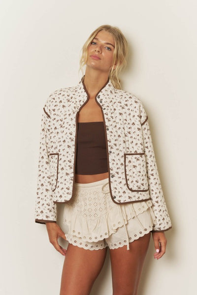 Cream Floral Quilted Jacket