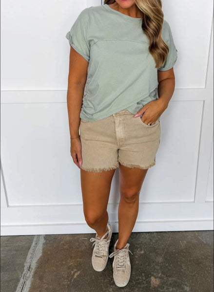 Zenana Acid Wash Frayed Shorts Ash Mocha