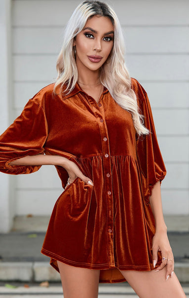 Chestnut Ruffle Velvet Tunic Top