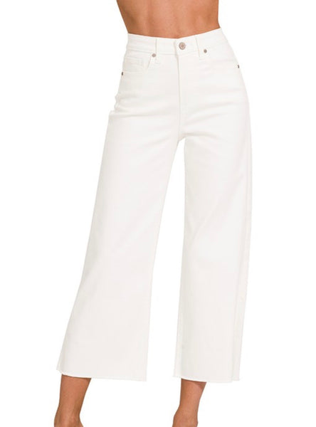 Zenana White Wide Leg Crop Denim Jean