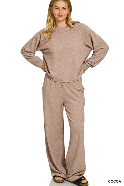 Cotton Slub Long Sleeve 2PC Set Cocoa