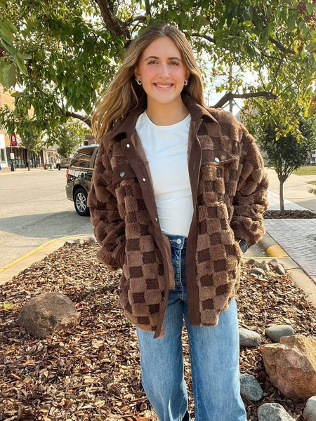 Mocha Plush Checkered Shacket
