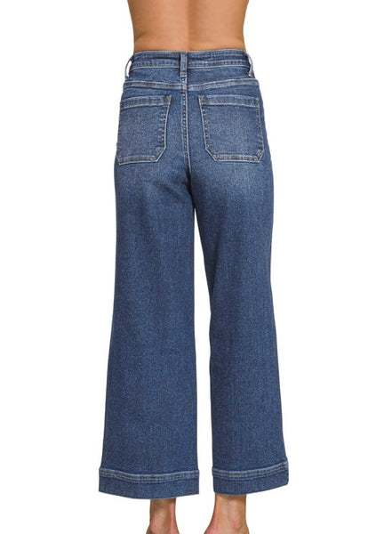 Zenana Pintuck Wide Leg Jean Dark Wash