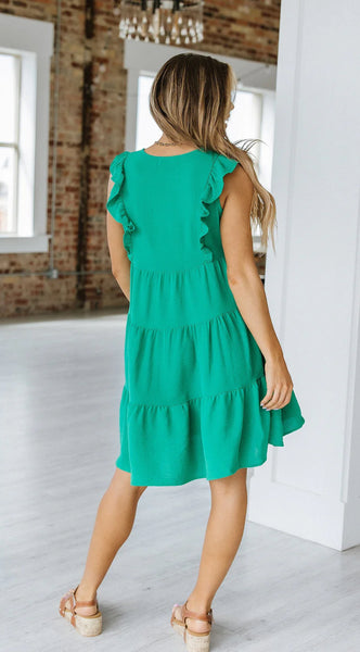 Kelly Green Ruffle Tiered Dress