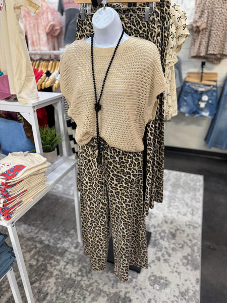 Washed Leopard Print Wide Leg Pant