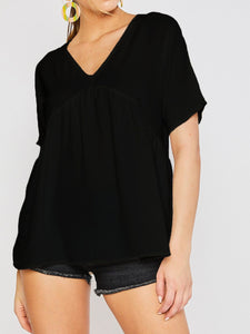 Airflow V Neck Babydoll Top Black