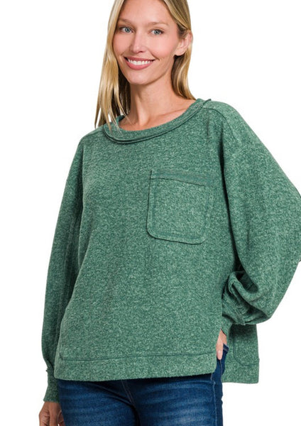 Brushed Soft Pocket Sweater Dark Green