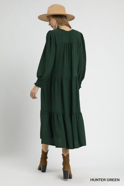 UMGEE Tiered Midi Dress Hunter Green