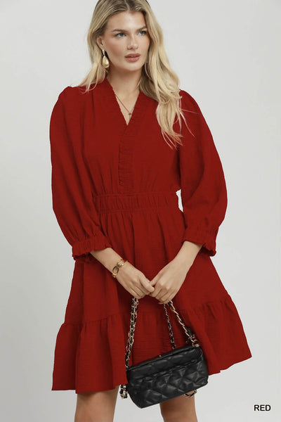 UMGEE Textured Smocked Ruffle Dress Red