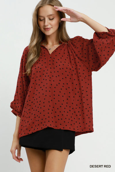 UMGEE Desert Red Polka Dot Top