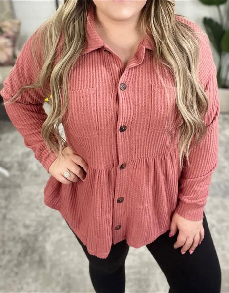 Oatmeal Button Down Waffle Top