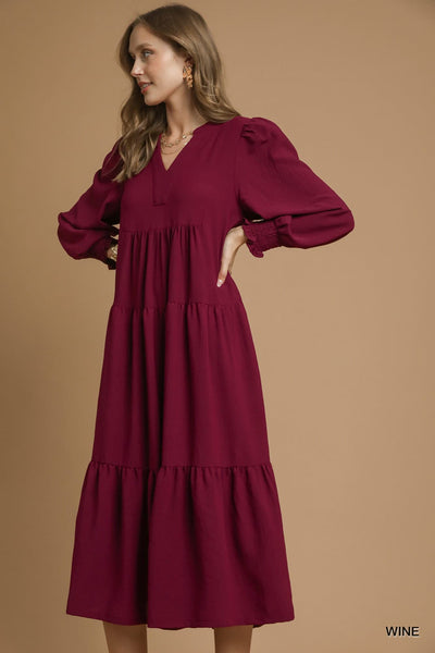 UMGEE Tiered Midi Dress Wine