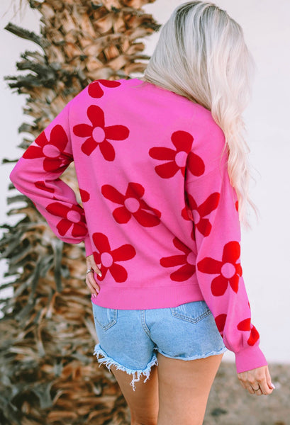 Hot Pink Sweet Daisy Floral Sweater