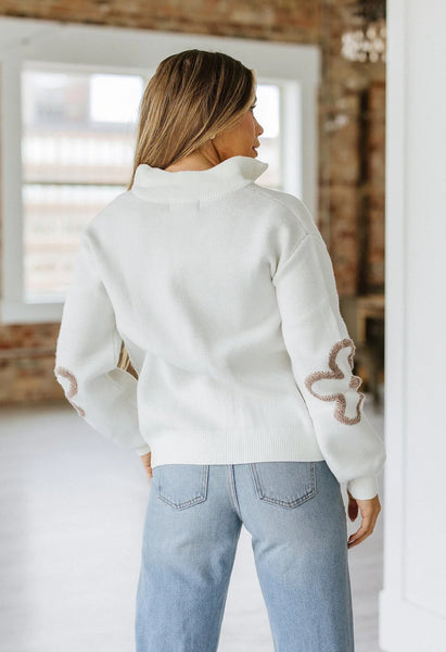 Ivory Floral Half Zip Sweater Pullover