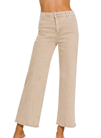 Zenana Denim Acid Wash Straight Crop Jean Ash Mocha