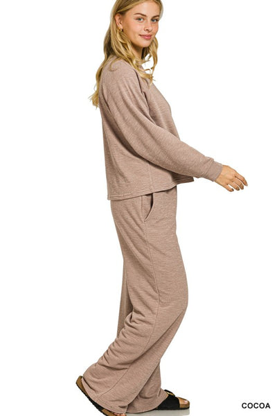 Cotton Slub Long Sleeve 2PC Set Cocoa
