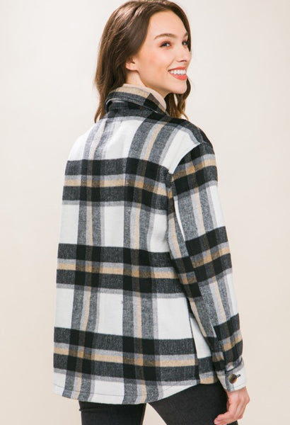 Plaid Button Down Shacket Black