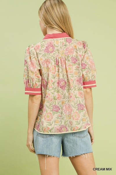 UMGEE Cream Mix Floral Contrast Top