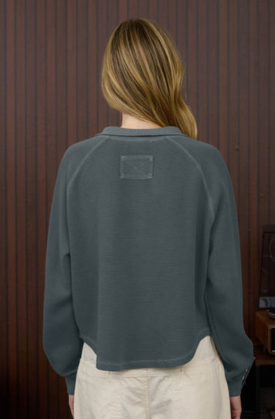 Elevated Basics Snap Henley Pullover Denim