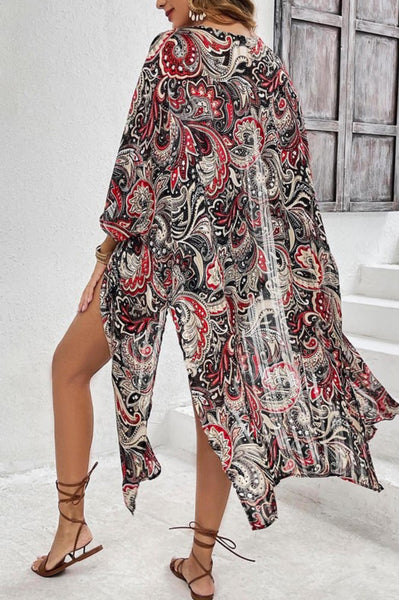 Boho Print Cardigan Duster Kimono Black