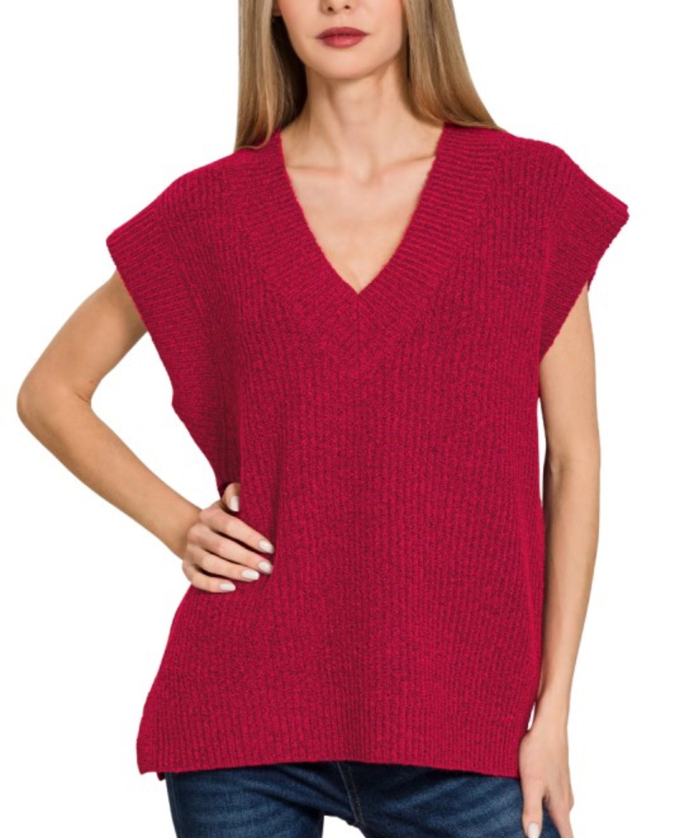 V Neck Boxy Sweater Vest Dark Red