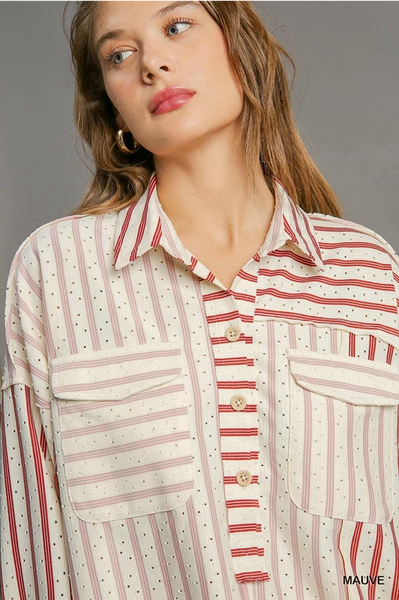 UMGEE Mauve Wine Textured Button Down