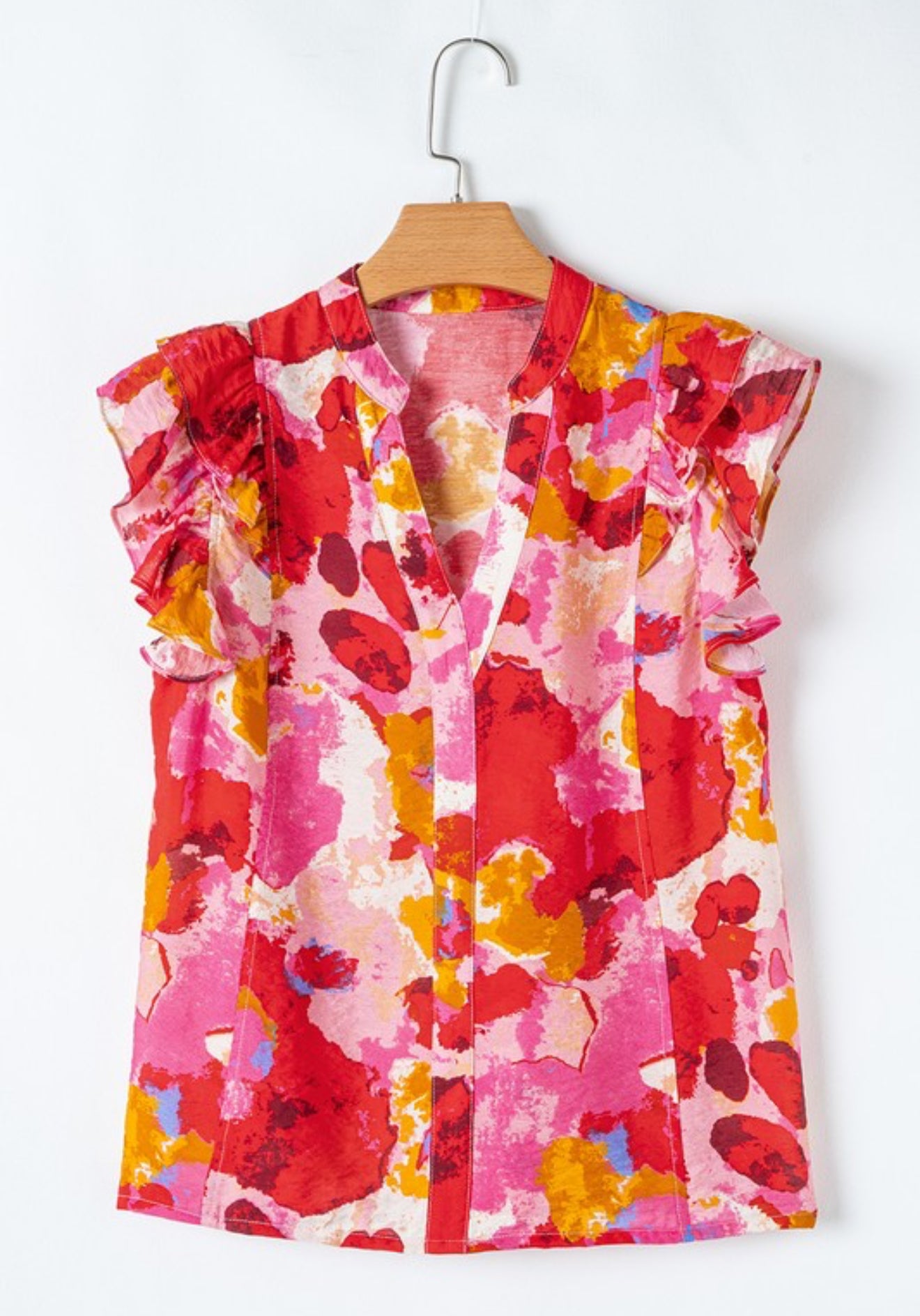 Sunset Ruffle Sleeve Abstract Top