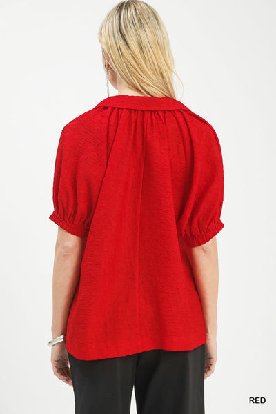 UMGEE Textured V Neck Top Red