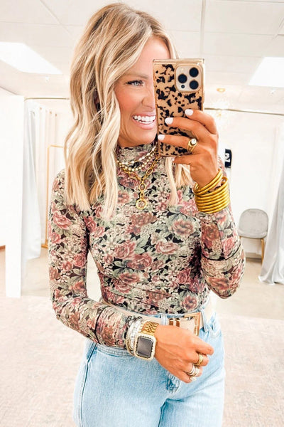 Ashley Black Mix Mesh Floral Top