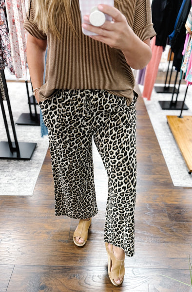 Washed Leopard Print Wide Leg Pant
