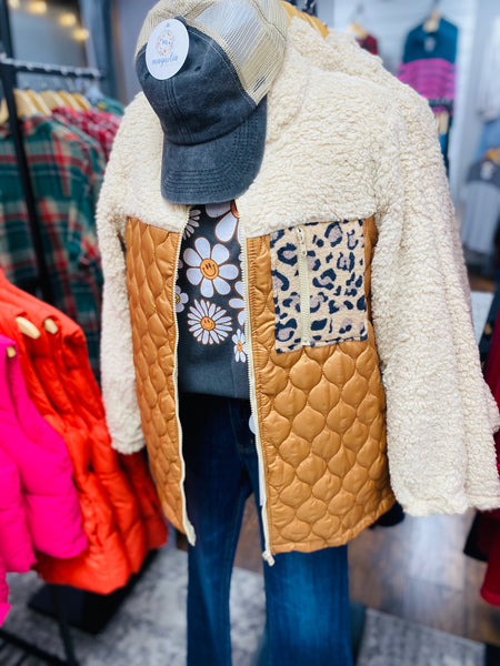 Sherpa Quilted Leopard Pocket Jacket