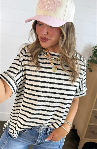 Stripe Textured Tee Black