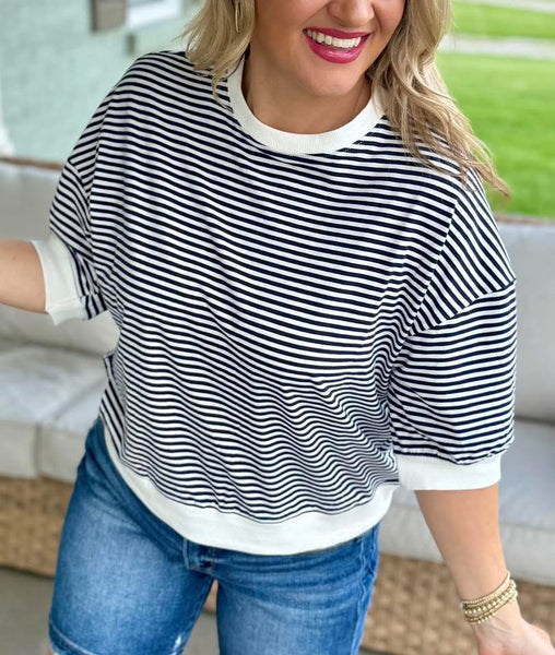 Stripe Contrast Top Black
