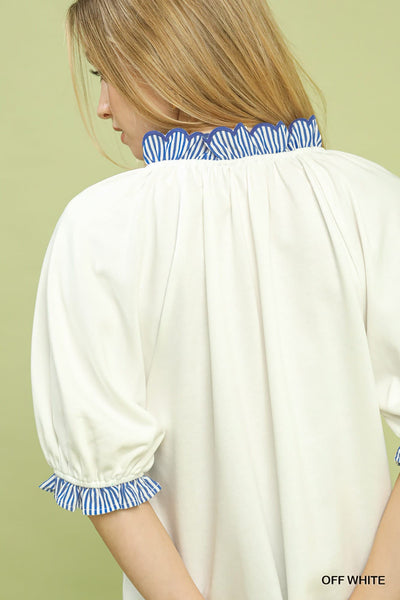 UMGEE Contrast Collared Top Off White Mix
