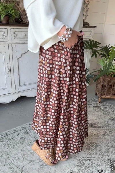 Mocha Multi Polka Dot Maxi Skirt