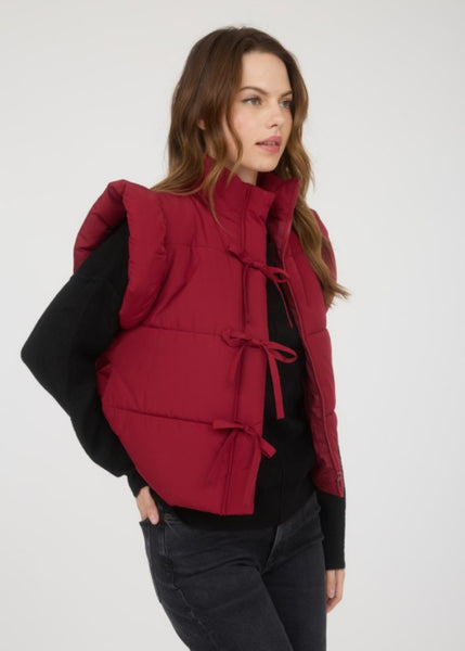 Flutter Sleeve Puffer Vest Red Wine