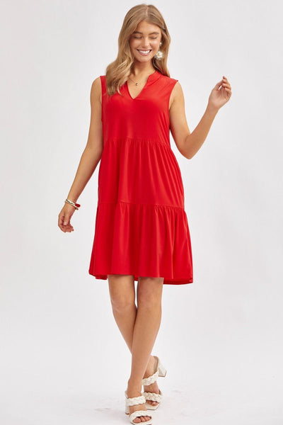 Solid Tank Ruffle Tiered Dress Red