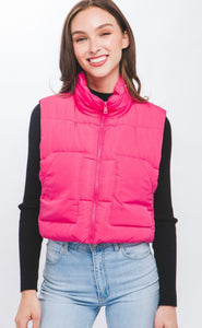 Hot Pink Cropped Puffer Vest