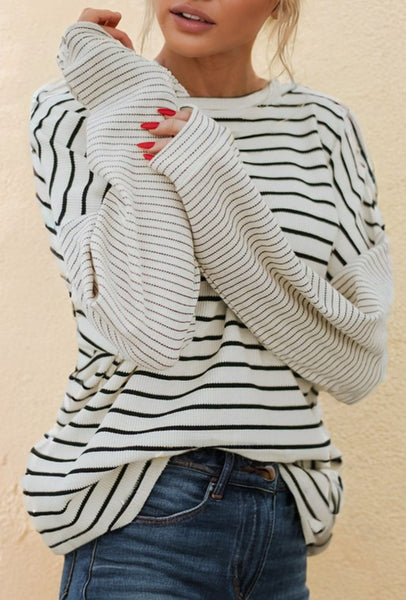 Cameron Black Ivory Stripe Knit Top