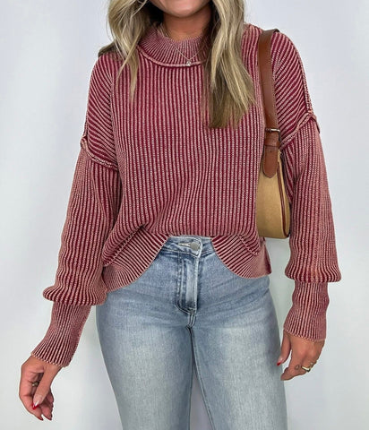 Ribbed Vintage Washed Sweater Red